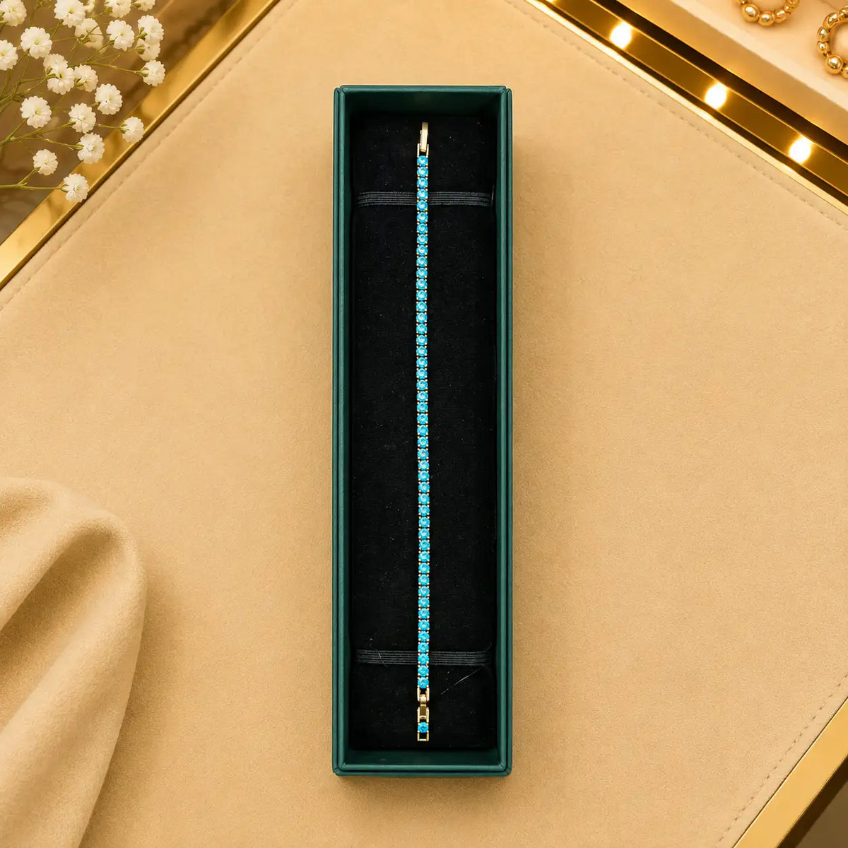 Thin Linear CZ Tennis Bracelet for Women | Gold-Tone Clasp, Gift Box