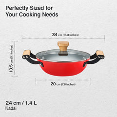 Prestige Castlite Enamel Coated Cast Iron Fry Pan 20cm/0.8L, Lightweight, Stay-Cool Handle + Prestige Castlite Enamel Coated Cast Iron Kadai 24cm/2.3L with Glass Lid, Gas & Induction, 15Y Warranty