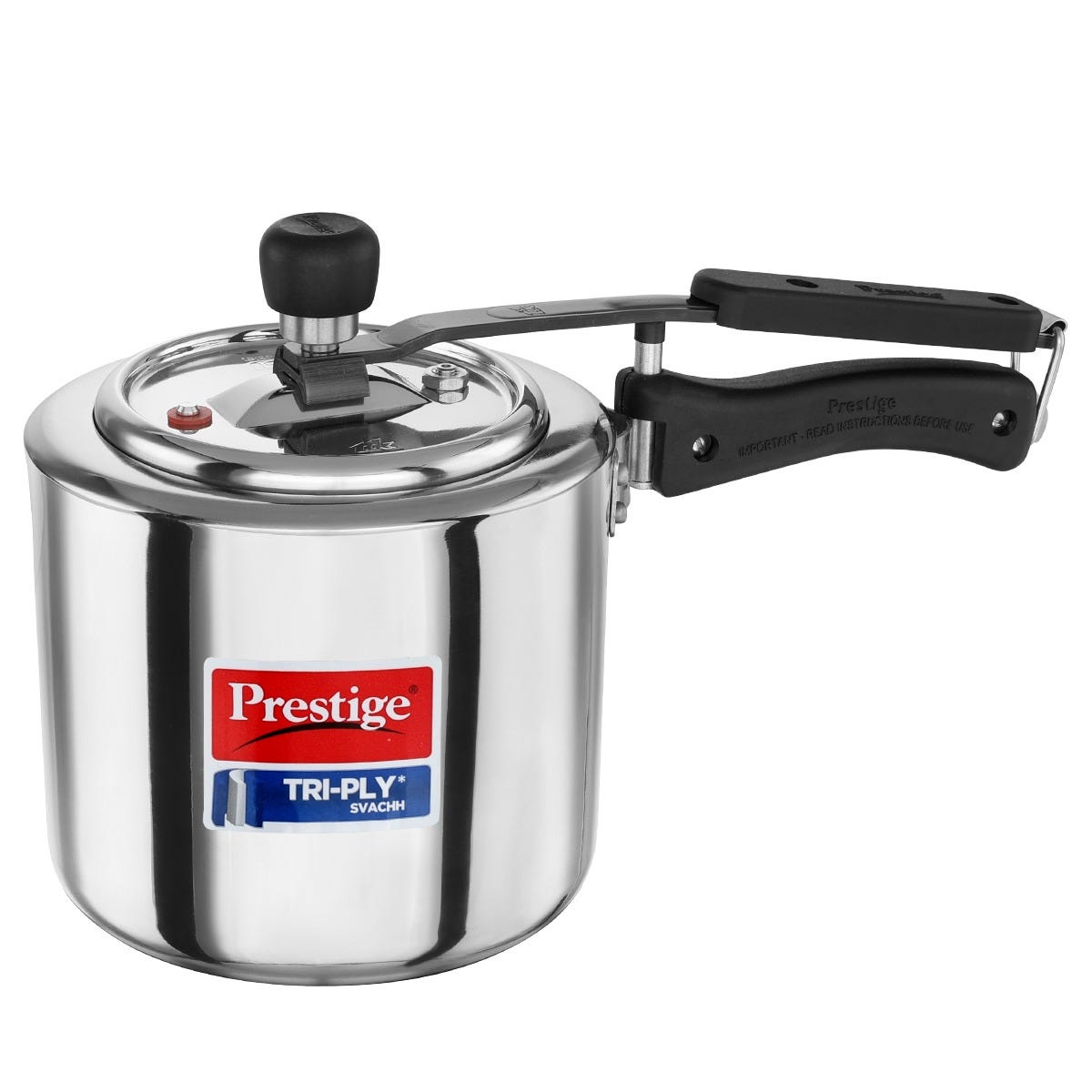 Prestige 3 Litre TRIPLY Svachh Inner Lid Pressure Cooker, Deep Lid Spillage Control, Gas & Induction + Prestige Platina Popular Stainless Steel Impact Forged Bottom Kadai with Glass Lid, 24cm, 2.8 L