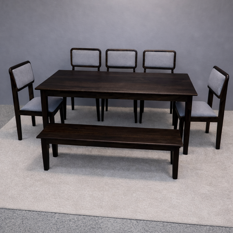 Urban Living Solid Sheesham Wood Eight Seater Dining Table Set With Bench-Walnut