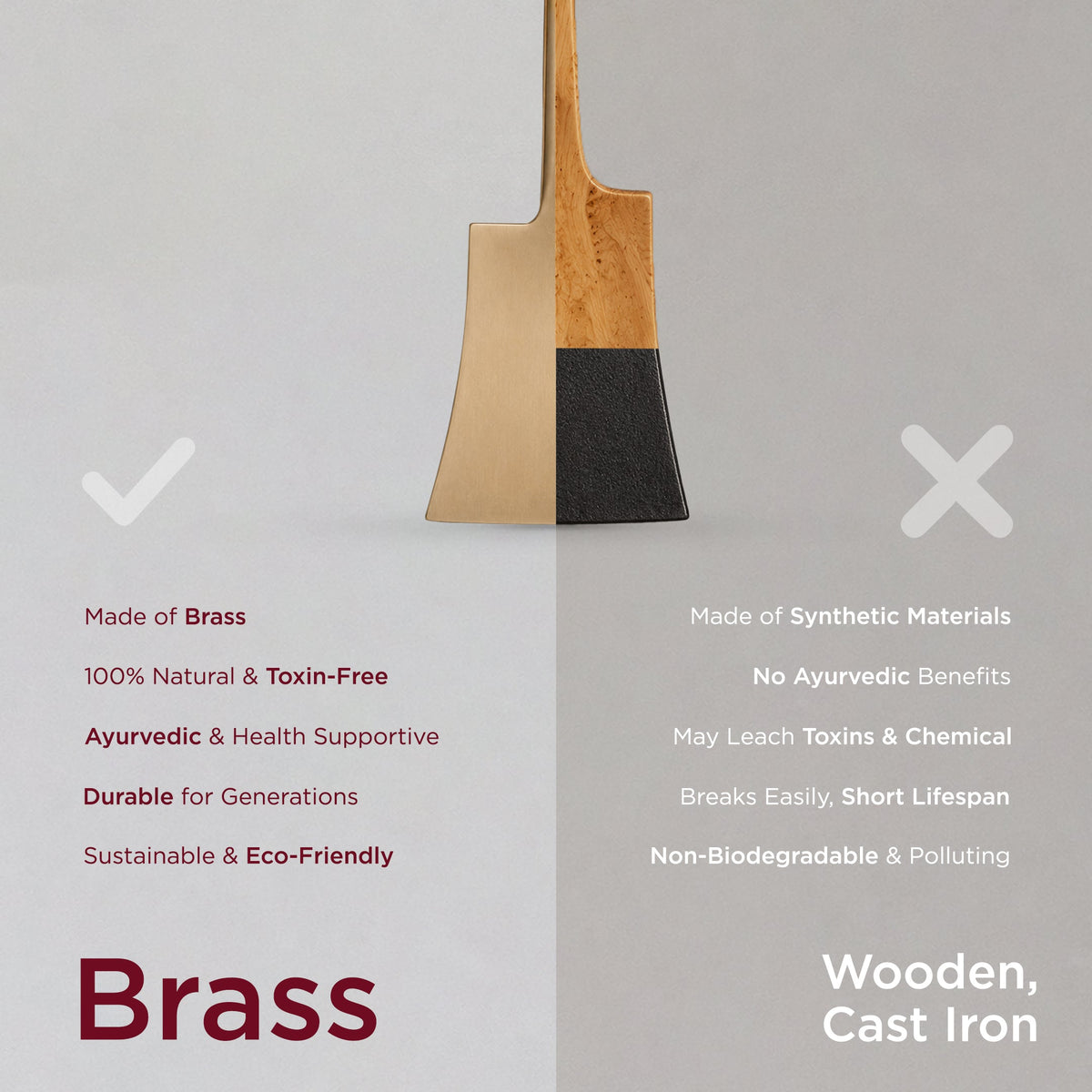5-Piece Handcrafted Pure Brass Ladle Set •  Durable & Heat-Resistant Wooden Handles (पीतल के करछुल सेट)