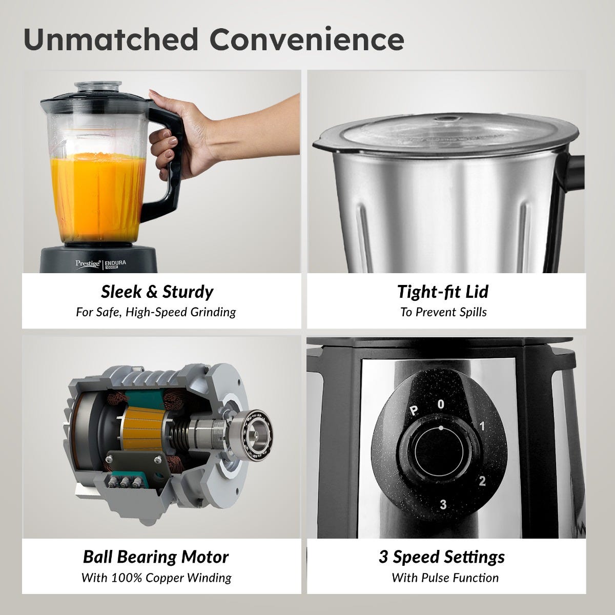 Prestige Endura 1000W 6 Jar Mixer Grinder: 3 SS Jars, Juicer, Mix-O-Keep, Multi-Utility Jar, Ball Bearing Motor, SS Blades, 5Y Motor Warranty + Prestige 1.5L PMC 3.0 Plus Multi Kettle / Multi Cooker