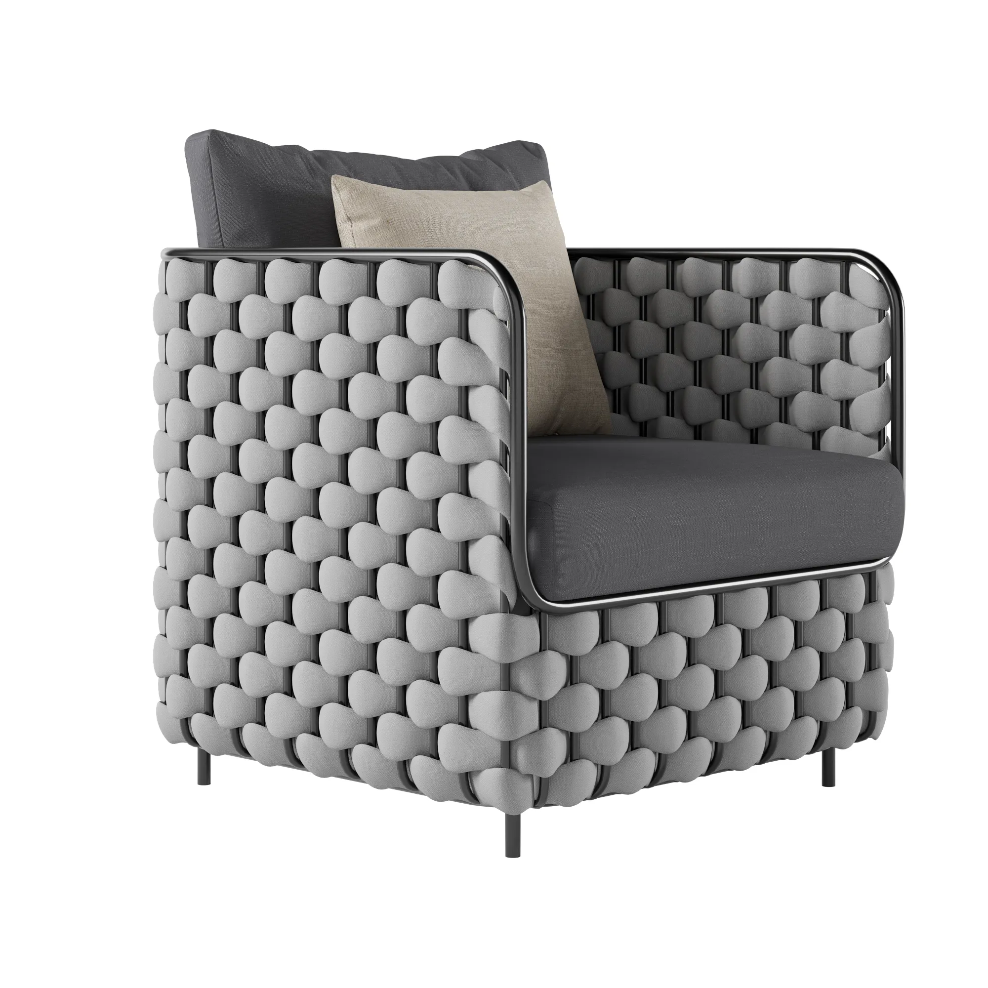 Fepel Outdoor Garden Balcony Sofa Set 2 Seater, 2 Single seater and 1 Center Table Set, Braid & Rope (Grey)