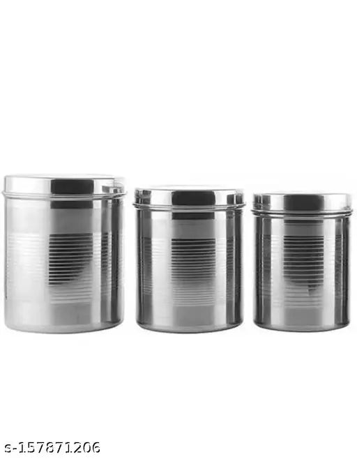 Stainless Steel Vertical Canisters\/Ubha Dabba\/Storage Containers Set of 3Pcs (No. 10 to No. 12) (900ml, 1.250 LTR, 1.6 LTR)