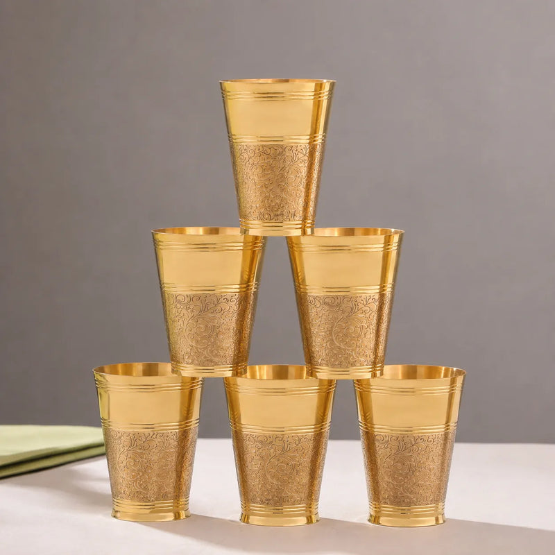 Brass Hand Carved Glass Pair