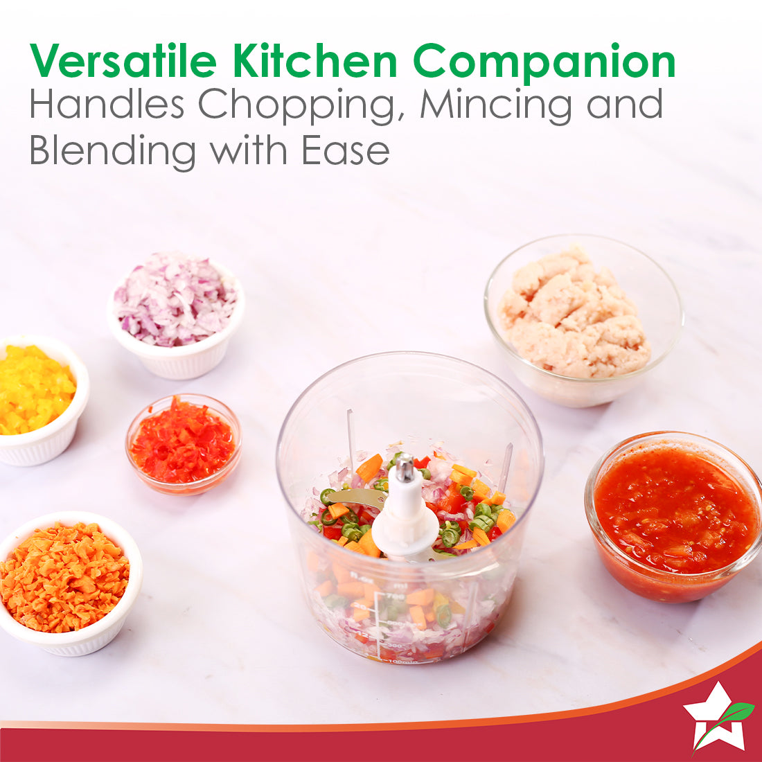 Wonderchef Nutri-chop Pearl Electric Chopper | 4 Sharp Stainless Steel Blades | 700ml | 350W | Chop and Mince Vegetables