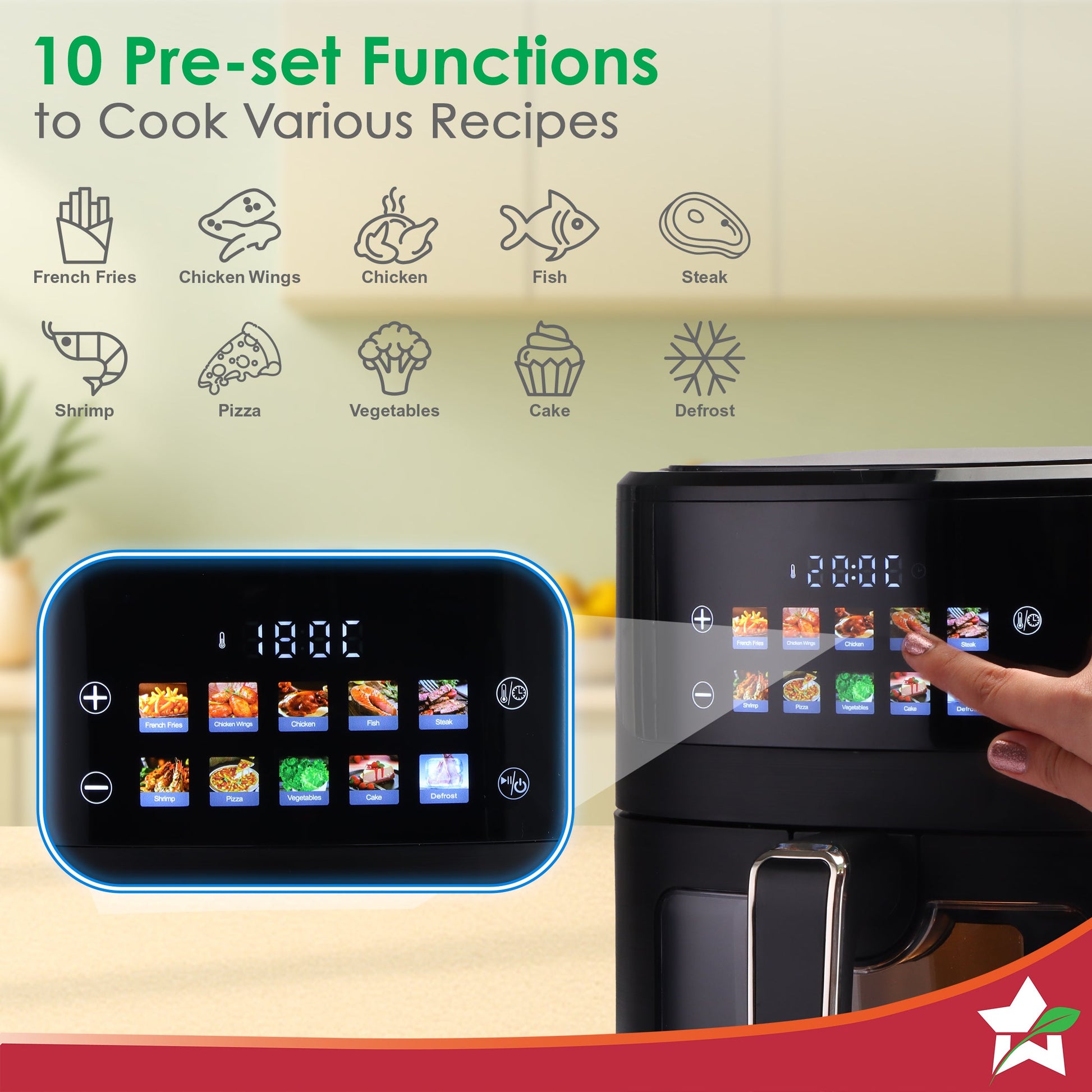 Evita Digital Air Fryer, 1600W, 6.5 L, Rapid Hot Air Technology, 10 Pre-set Menus, Non-stick Basket, In-built Memory, Customised Time & Temperature Control, Fry, Bake, Grill, 2-Yr Warranty