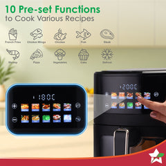 Evita Digital Air Fryer, 1600W, 6.5 L, Rapid Hot Air Technology, 10 Pre-set Menus, Non-stick Basket, In-built Memory, Customised Time & Temperature Control, Fry, Bake, Grill, 2-Yr Warranty