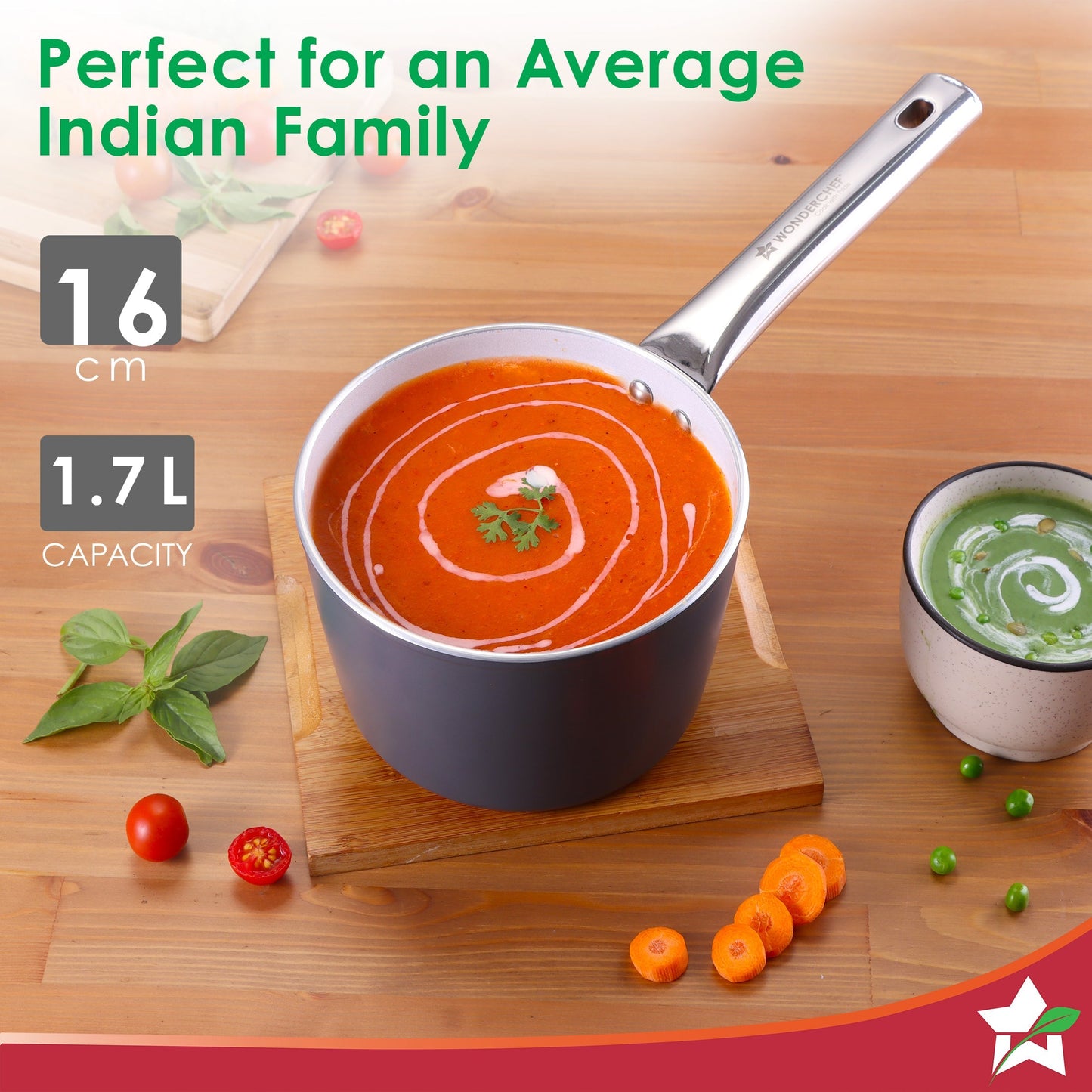 Eco-Glide Saucepan | Chemical-free Ceramic Coating | 16cm, 1.75L | Healthy, Low Oil Meals | Scratch-resistant | Stainless-steel Handle | Gas & Induction Compatible | Grey | Easy to Clean