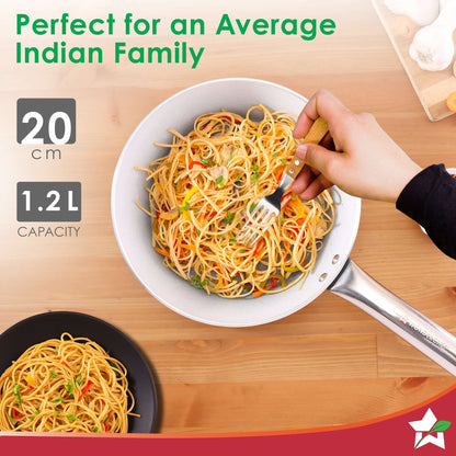 Eco-Glide Fry Pan | | Chemical-free Ceramic Coating | 20cm, 1.2L | Healthy, Low Oil Meals | Scratch-resistant | Stainless-steel Handle | Gas & Induction Compatible | Grey | Easy to Clean