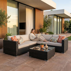 Marea Outdoor Patio Sofa Set 6 seater and 1 Center Table (Brown)