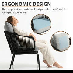 Luigi Outdoor Patio Seating Set 2 Chairs and 1 Table Set (Black) Braided & Rope