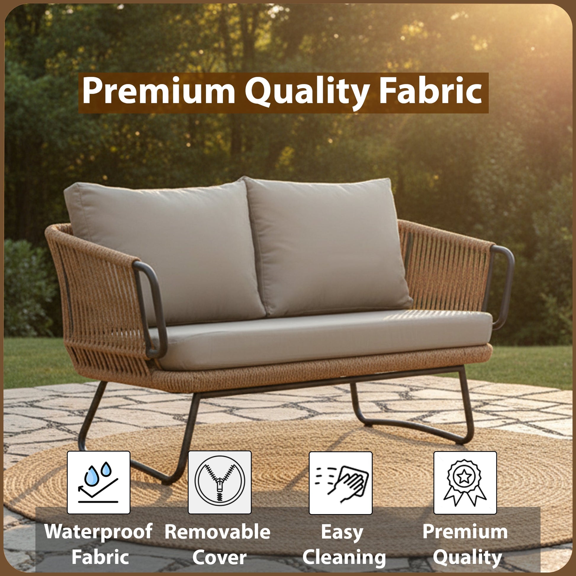 Pinon Outdoor Garden Balcony Sofa Set 2 Seater , 2 Single Seater 1 Center Table Set (Beige) Braided and Rope