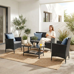Elix Outdoor Sofa Set 2 Seater , 2 Single seater and 1 Center Table Set (Black)