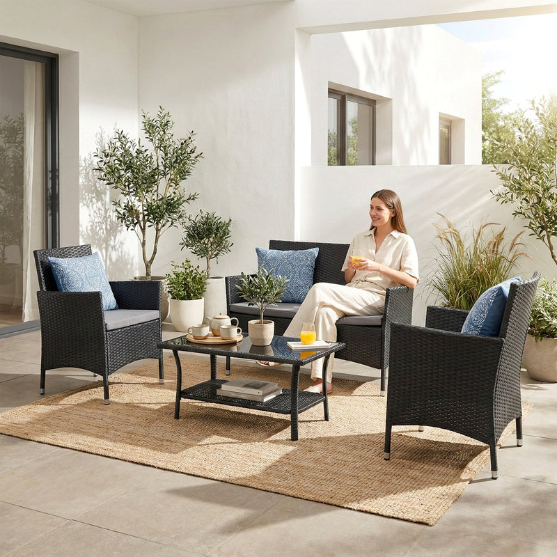 Elix Outdoor Sofa Set 2 Seater , 2 Single seater and 1 Center Table Set (Black)