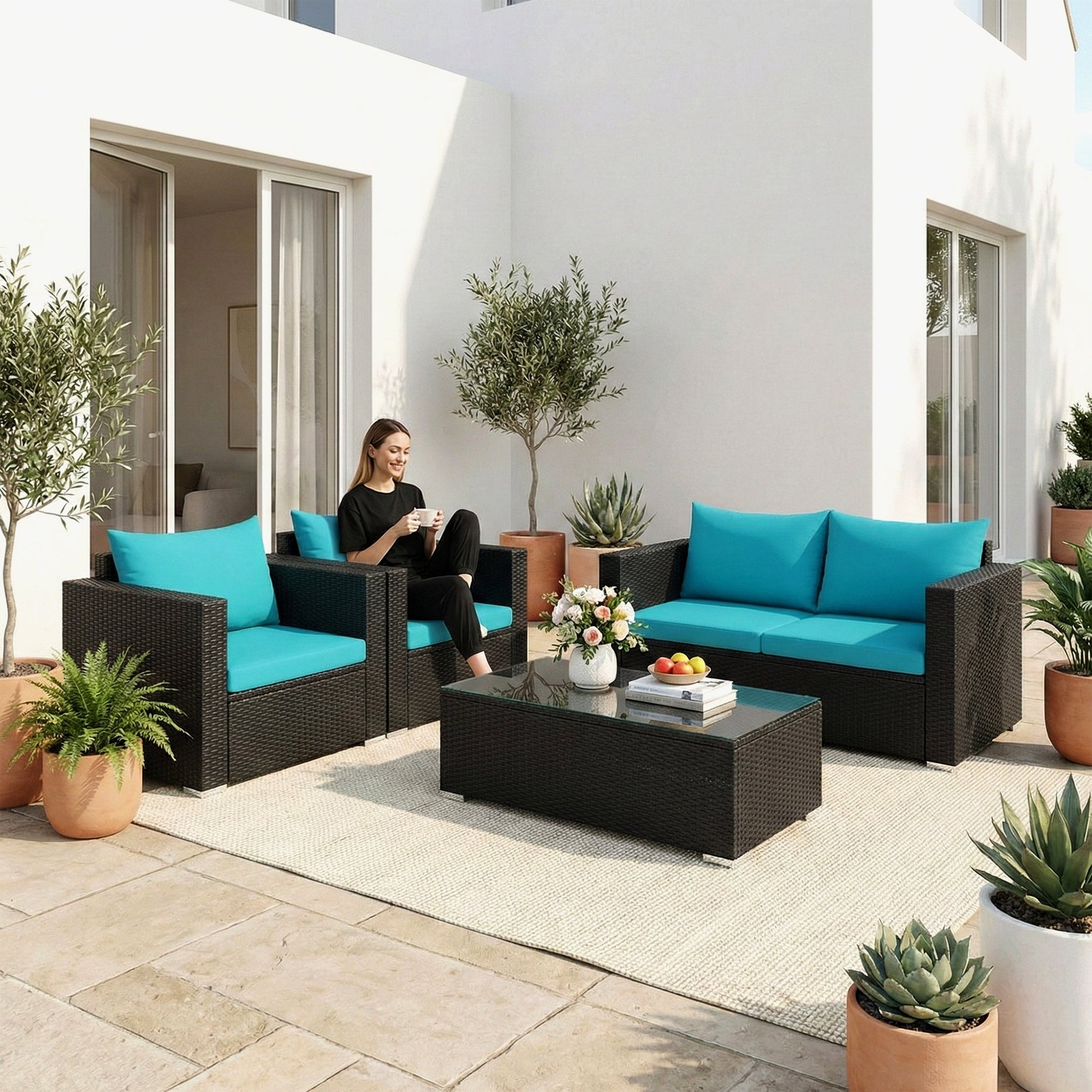 Carcamo Outdoor Sofa Set 2 Seater, 2 Single seater and 1 Center Table (Blue)