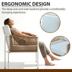 Oreva Outdoor Patio Seating Set 2 Chairs and 1 Table Set (Beige) Braided & Rope