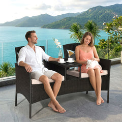 Dreamline Outdoor Furniture Garden Patio Seating Set of 2 Attached Chairs and Table Set Balcony Furniture Coffee Table Set(Black)