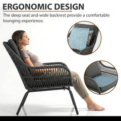 Pillar Outdoor Patio Seating Set 2 Chairs and 1 Table Set (Dark Grey) Braided & Rope