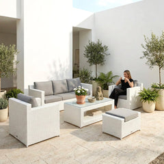Nicholas Outdoor Sofa Set 3 Seater , 2 Single seater With Ottoman and 1 Center Table Set (White)
