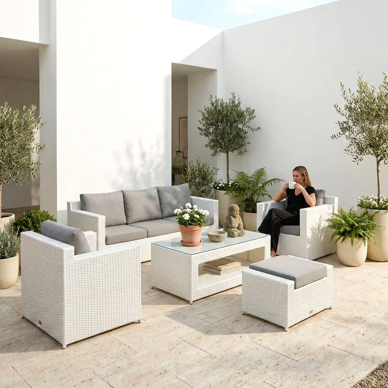 Nicholas Outdoor Sofa Set 3 Seater , 2 Single seater With Ottoman and 1 Center Table Set (White)