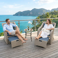 Chou OUTDOOR PATIO SEATING SET 2 CHAIRS 2 OTTOMAN AND TABLE SET (BROWN)