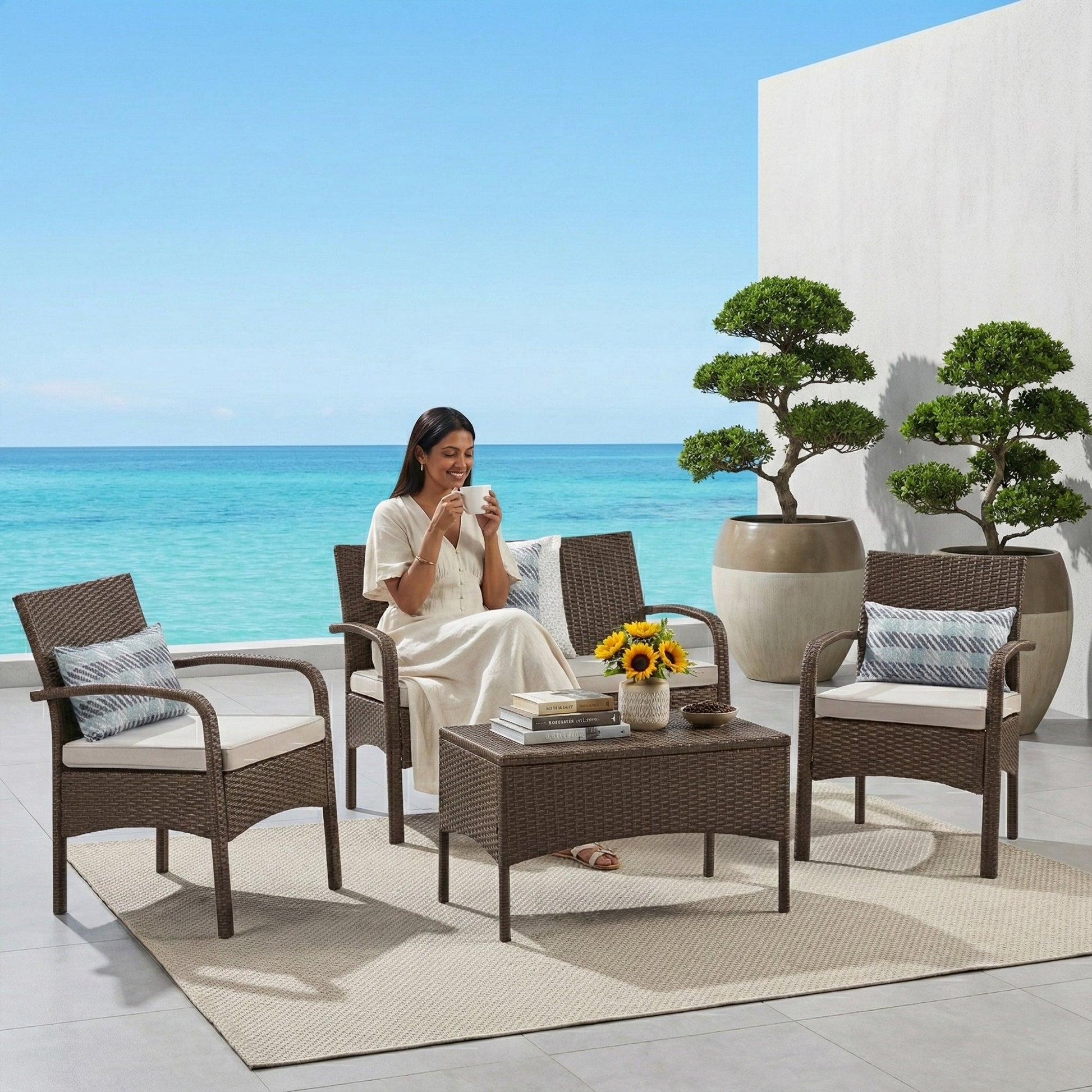 Canapa Outdoor Sofa Set 2 Seater , 2 Single seater and 1 Center Table Set (Brown)