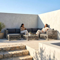 Myca Outdoor Garden Balcony Sofa Set 6 Seater with 1 Ottoman and 1 Center Table Set (Grey)
