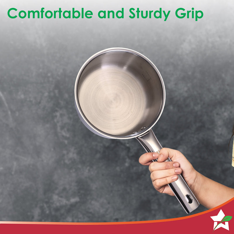 Wonderchef Stella Triply Stainless Steel Milk Pan | 16 cm, 1.7 Litres | Compatible with Gas Stove, Induction, Ceramic Co