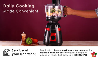 Platinum Food Processor-Mixer-Grinder | 750W Copper Motor | Blades for Slicing, Shredding, Kneading, Juliennes, French-Fries | 4 Jars for Dry/Wet Grinding, Blending | 5 Yr Warranty on Motor