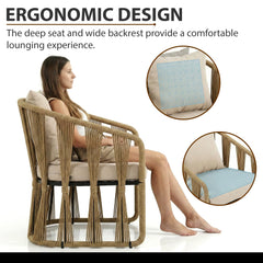 Varqo Outdoor Patio Seating Set 2 Chairs and 1 Table Set Braided & Rope