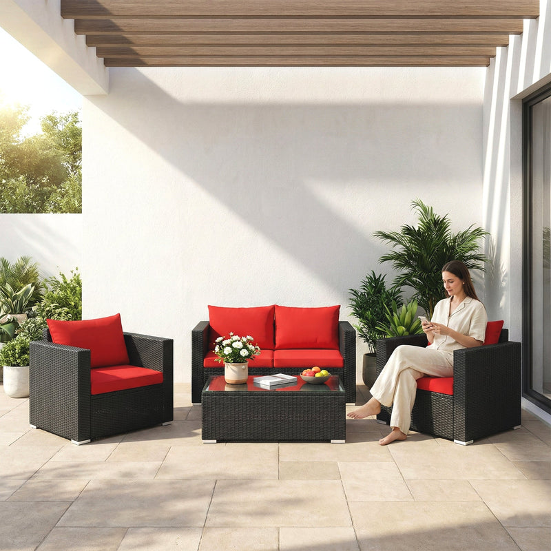 Olavarria Outdoor Sofa Set 2 Seater, 2 Single seater and 1 Center Table (Red)