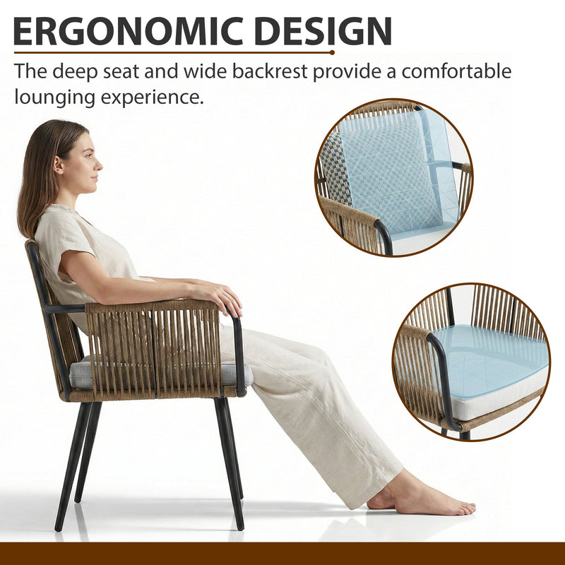 Susten Outdoor Patio Seating Set 2 Chairs and 1 Table Set (Tan) Braided & Rope