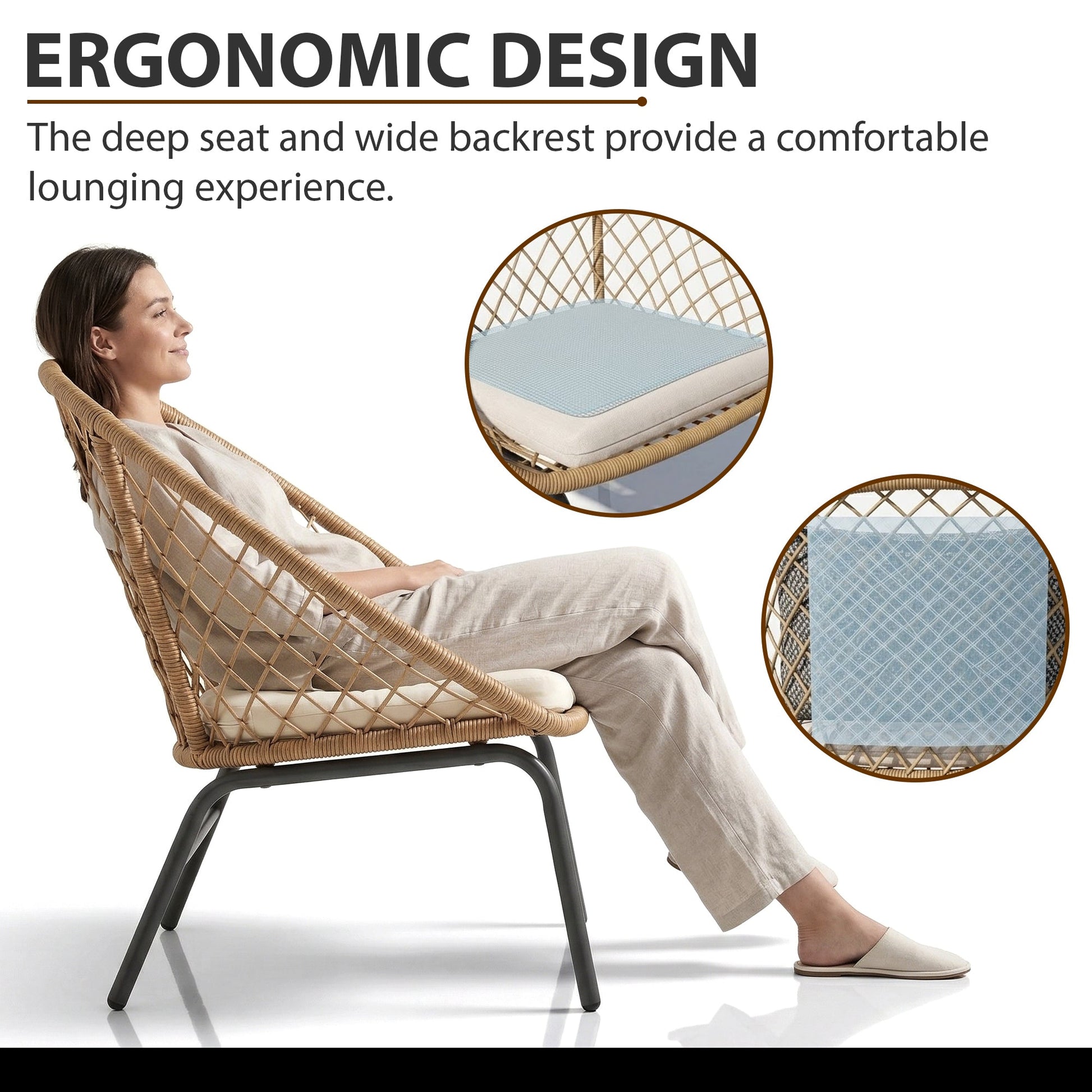Lecco Outdoor Patio Seating Set 2 Chairs and 1 Table Set (Beige)