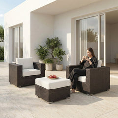 Cotta Outdoor Sofa Set 2 Single seater and 1 Ottoman (Brown + White)