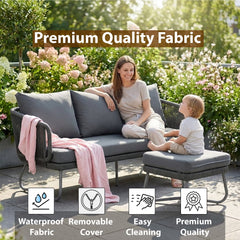 Castolo Outdoor Garden Balcony Sofa Set 3 Seater, 2 Single Seater 1 Ottoman and 1 Center Table Set Braid & Rope (Grey)