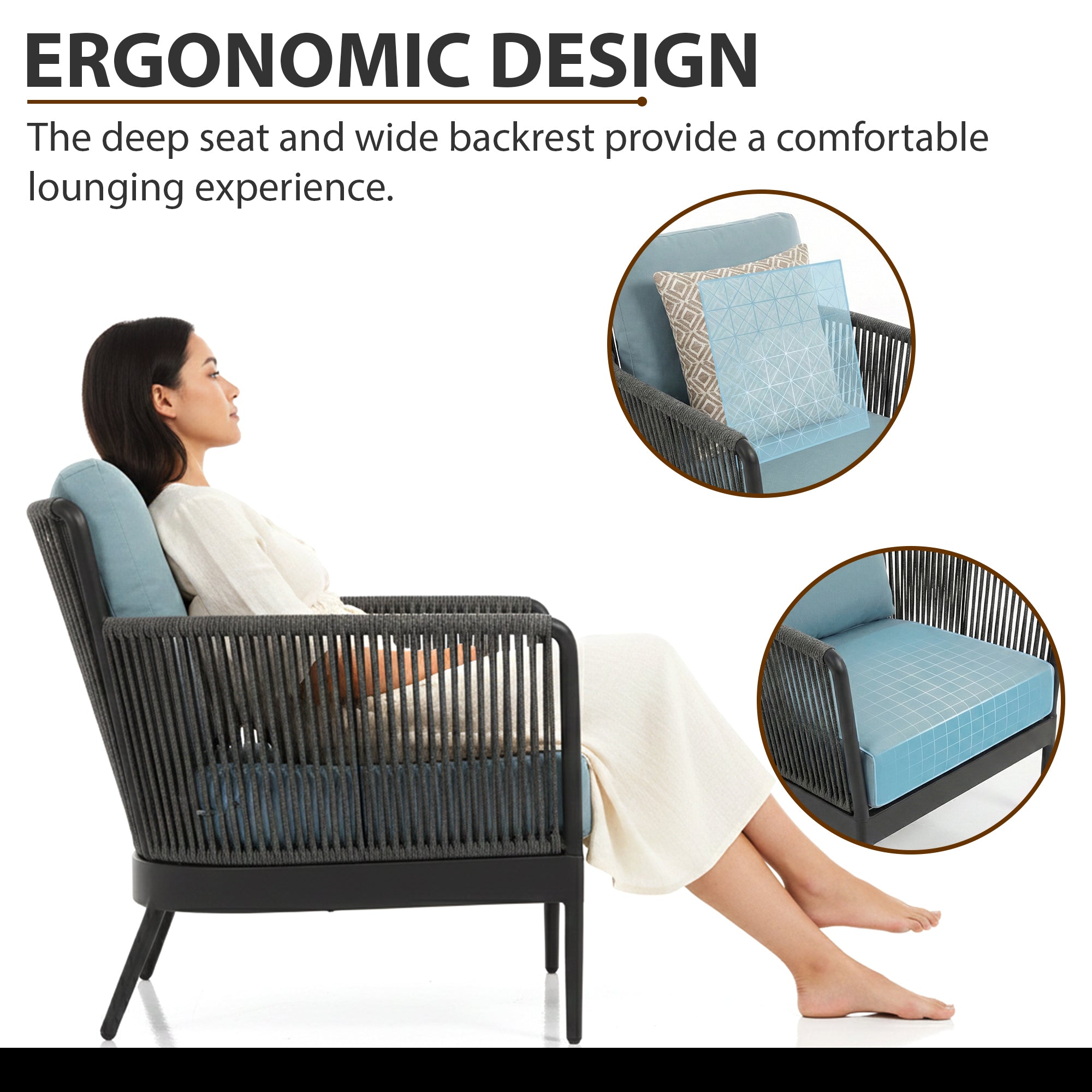 Conti Outdoor Patio Seating Set 2 Chairs and 1 Table Set (Grey) Braided & Rope