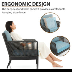 Conti Outdoor Patio Seating Set 2 Chairs and 1 Table Set (Grey) Braided & Rope