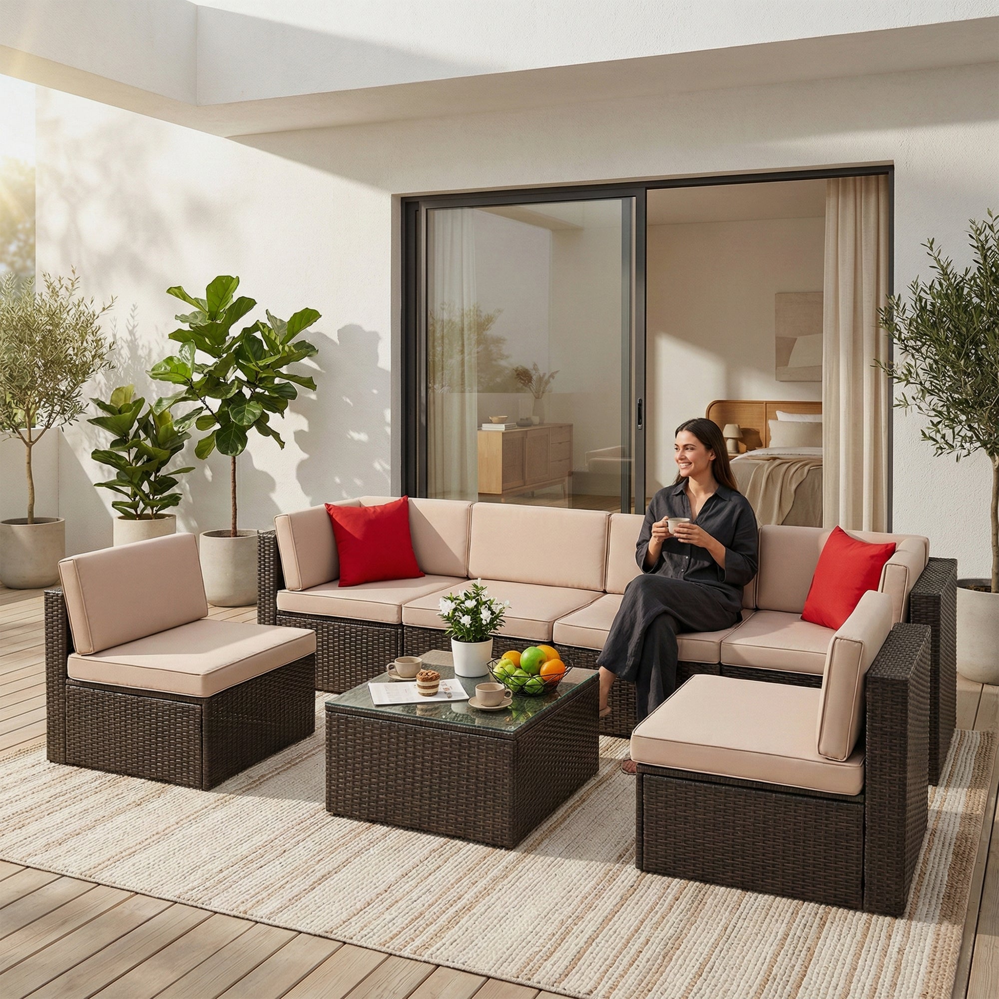 Carni Outdoor Patio Sofa Set 6 seater and 1 Center Table (Brown)