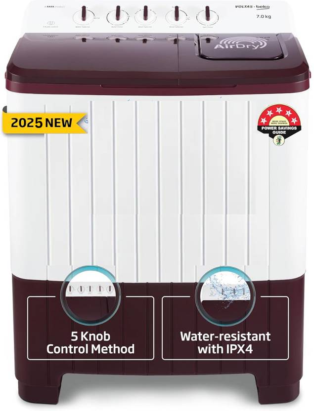 Voltas Beko 7 kg Semi Automatic Top Load Washing Machine Maroon, White (WTT70DLIM/OK5R0R0W01)-1