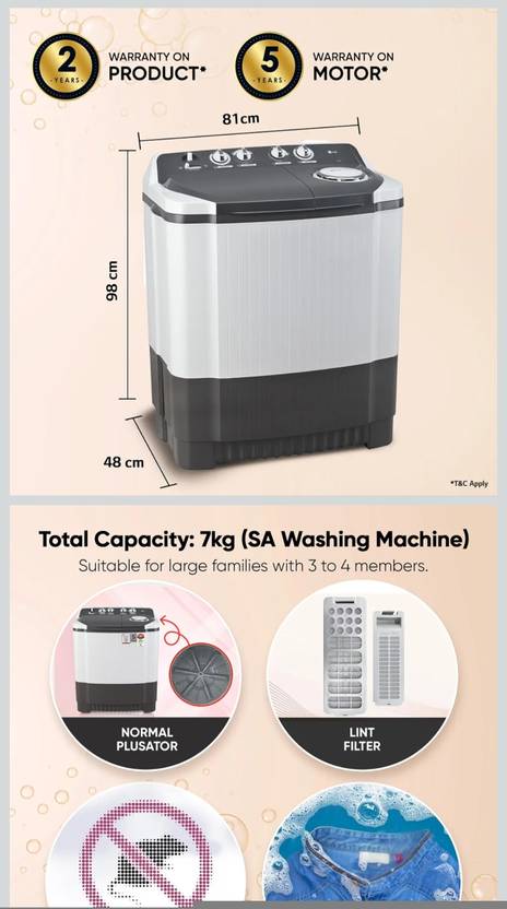 LG 7 kg Semi Automatic Top Load Washing Machine Grey (P7010NGAZ)-6