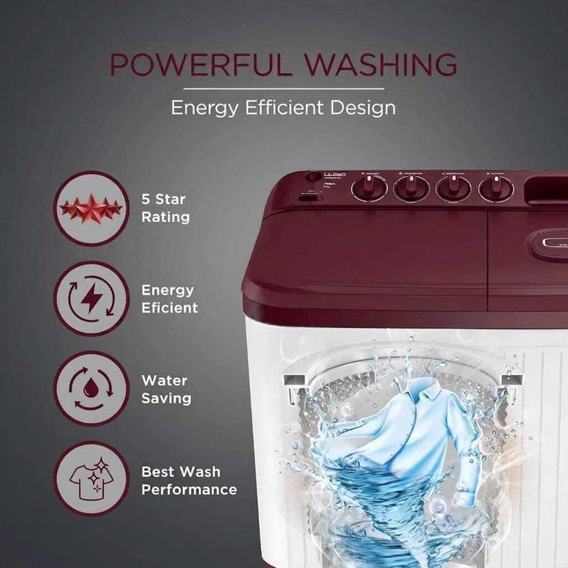 Lloyd 7 kg Semi Automatic Top Load Washing Machine Maroon (GLWS705AODDM)-4