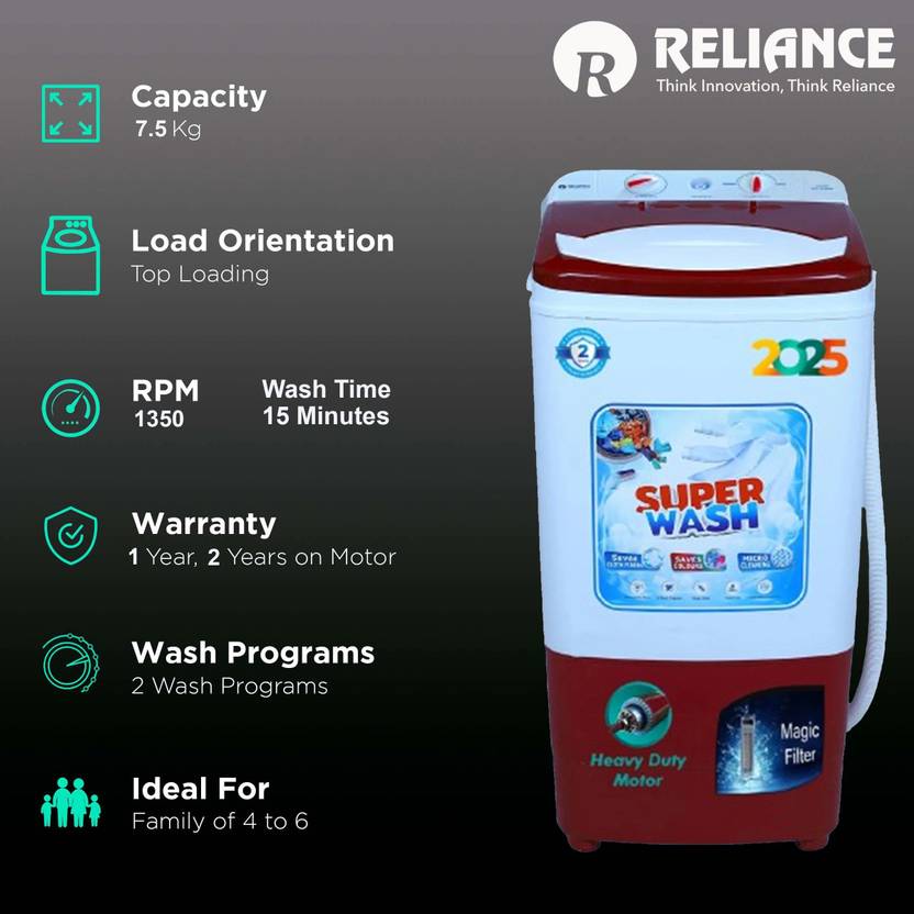 Reliance 7.5 kg Washer only Red (RGT750WR)-4