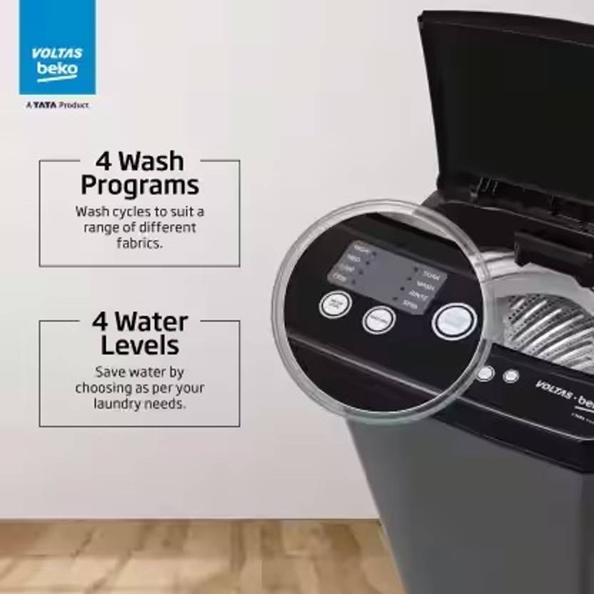 Voltas Beko 7 kg Fully Automatic Top Load Washing Machine Black (WTL7004UEASPBPOD)-4