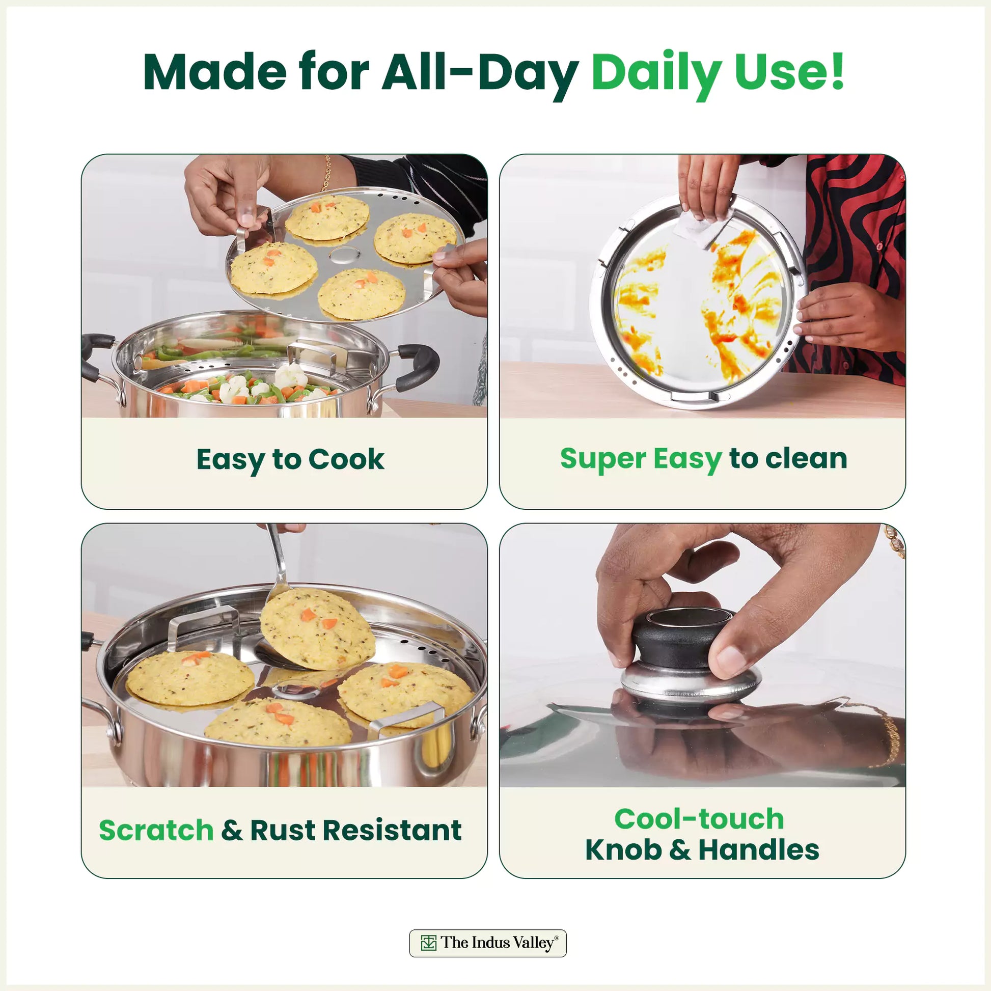 8 Pit Tri-Steel Multi Pot Premium Stainless Steel Idli/ Dhokla/ Momo Maker/ Veg Steaming Set, Tri-ply Induction Bottom, 5 Plates, 3L