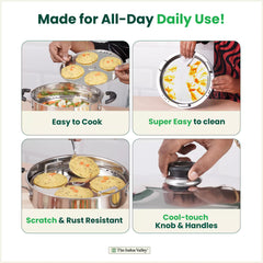 8 Pit Tri-Steel Multi Pot Premium Stainless Steel Idli/ Dhokla/ Momo Maker/ Veg Steaming Set, Tri-ply Induction Bottom, 5 Plates, 3L