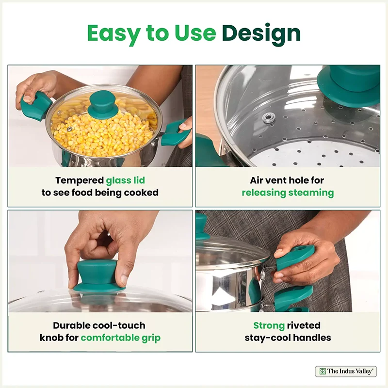 Tri-steel Multi Cooker Pot Premium Stainless Steel Momo Maker/ Idiyappam/ Biryani/  Veg Steaming Set, 3 Pots, 21cm