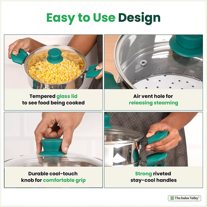 Tri-steel Multi Cooker Pot Premium Stainless Steel Momo Maker/ Idiyappam/ Biryani/  Veg Steaming Set, 3 Pots, 21cm