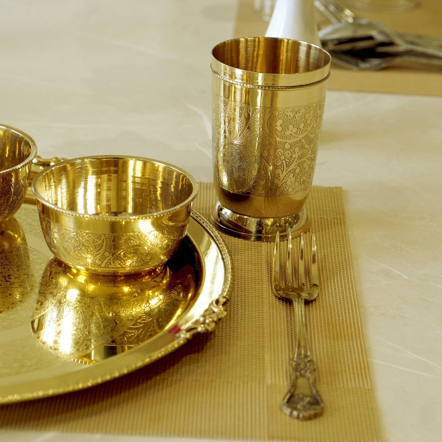 Brass Etched 7Pc Dinner Set (12" Plate)