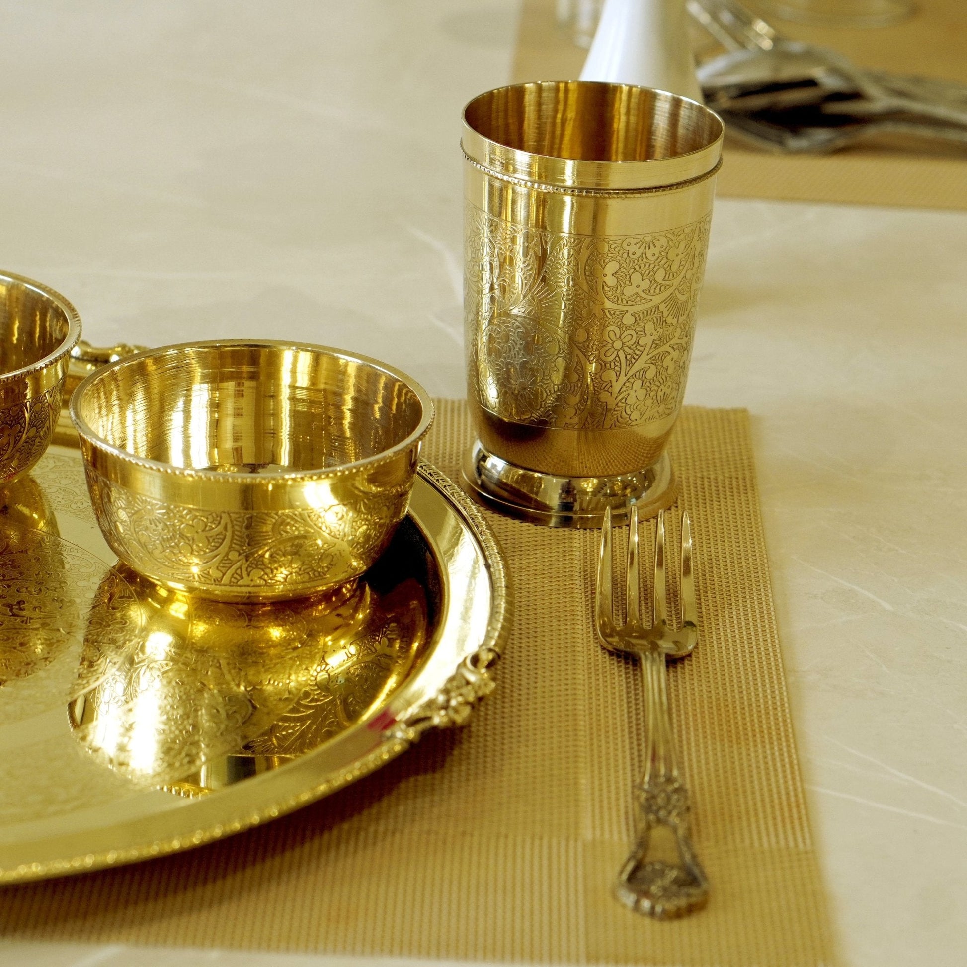 Brass Etched 7Pc Dinner Set (12" Plate)